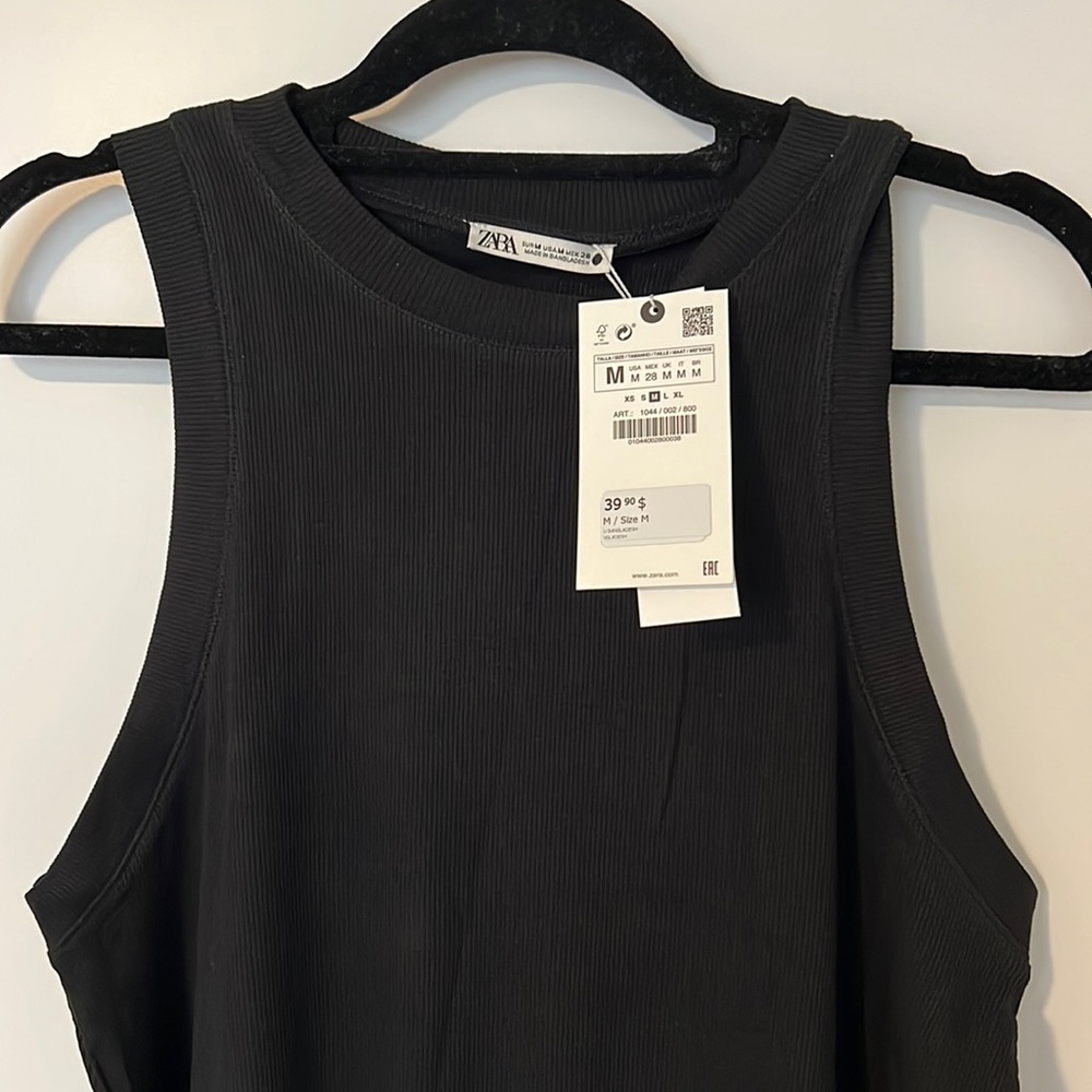 Zara Black Ribbed Tank Dress - Sleek Crew Neck